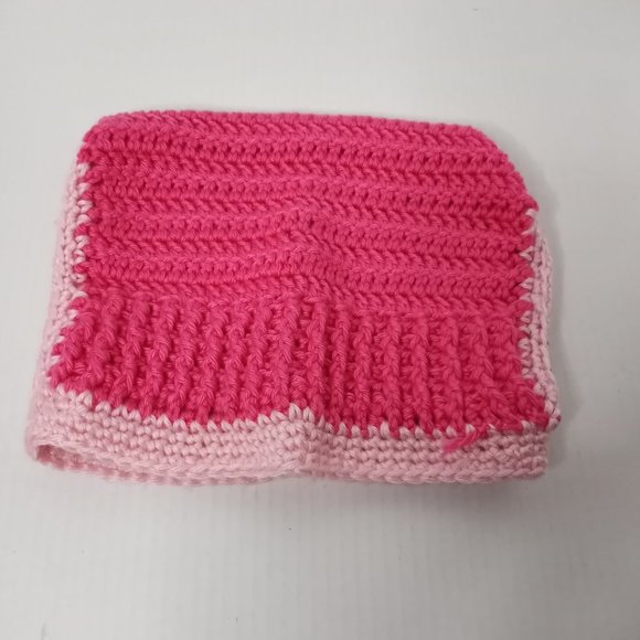 Handmade Crochet Knit Beanie Hat Dark/Light Pink Women's 8" Round - Picture 5 of 5